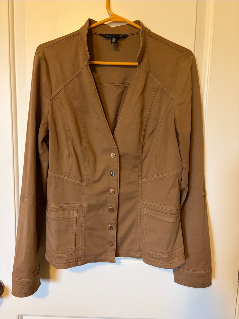 White House Black Market Tan Button-Front Blazer Jacket